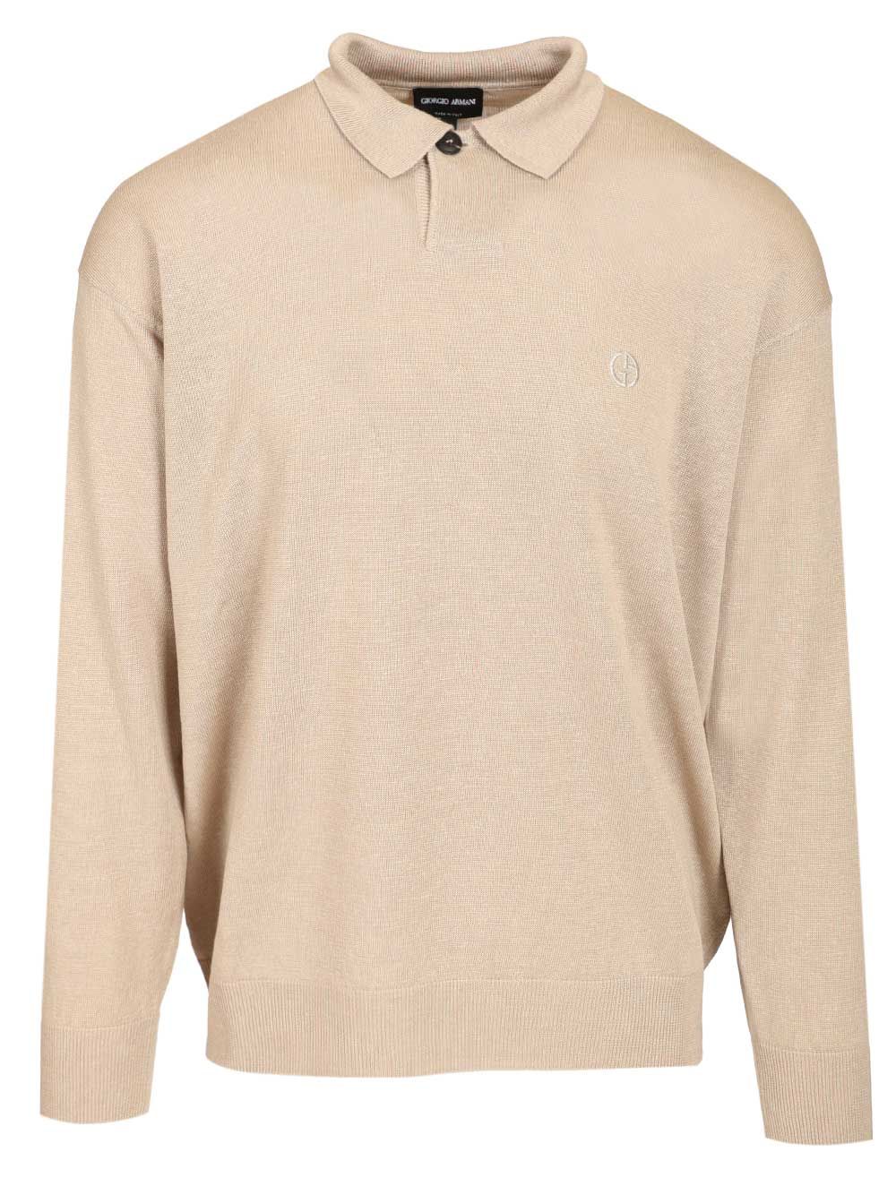 Giorgio Armani Long-Sleeved Polo Shirt Knitwear - Beige | 378548ab89f20ed1289e9b2e365a9477bf0d1e2a