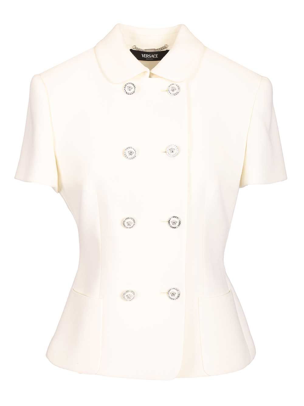 Versace Fitted Jacket In Double Wool Crêpe Giacche - Bianco | 56b60c8feb07d21056bd48bc1a54fa4ca9a2eb60