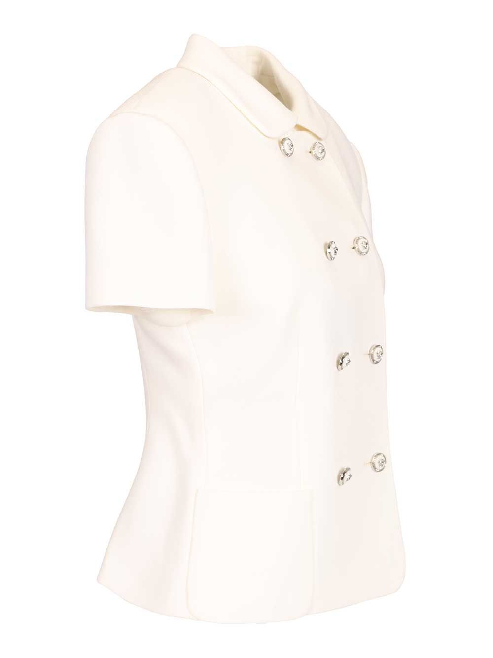Versace Fitted Jacket In Double Wool Crêpe Giacche - Bianco | aa274a20179bf6e737f4ad36d00c8bd45976f5b3