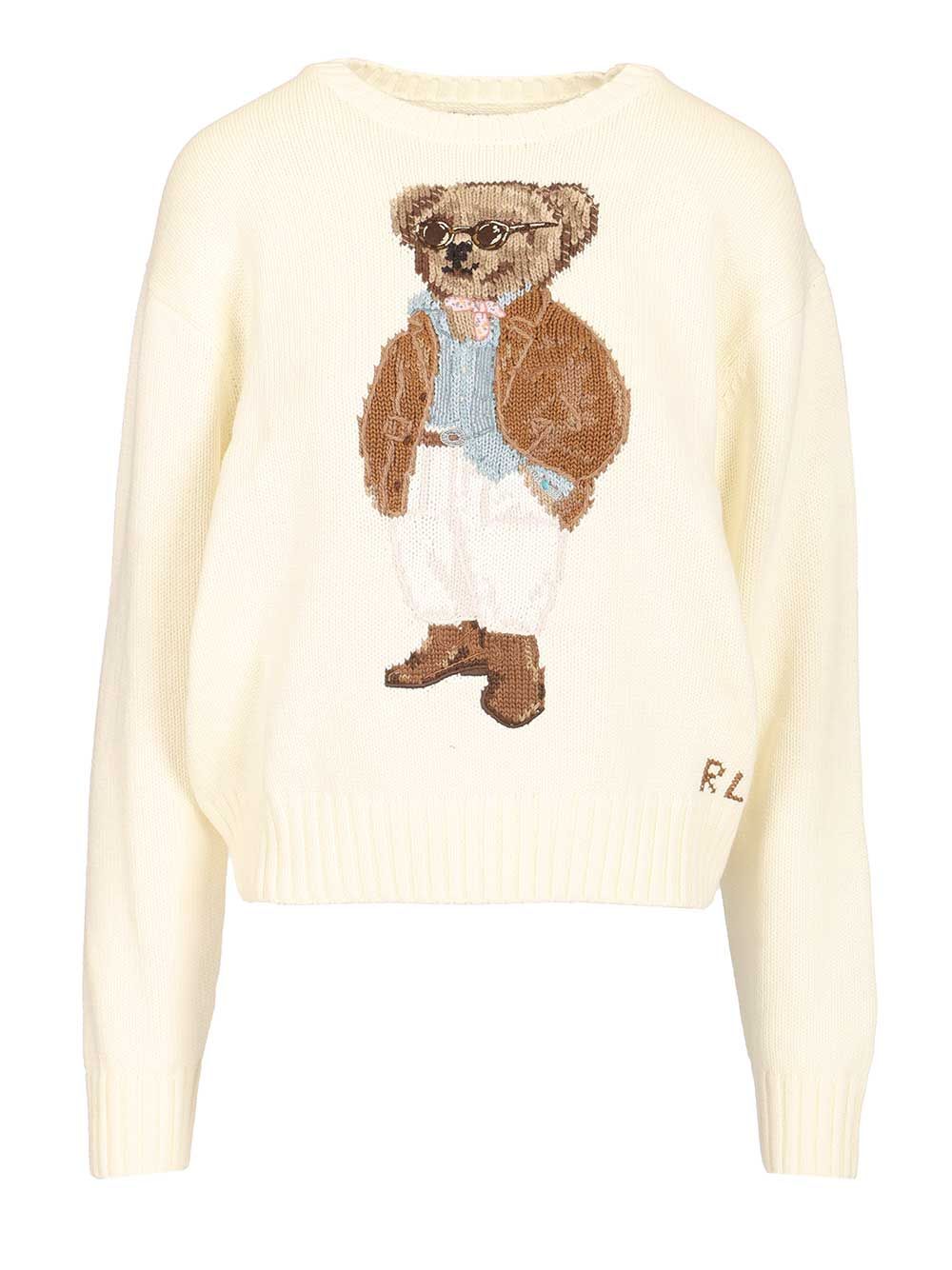 Polo Ralph Lauren Polo Bear Cotton Pullover With Inlays Knitwear - Bianco | 601e11f938f514ce0f586d37afa7b7d34a344a43