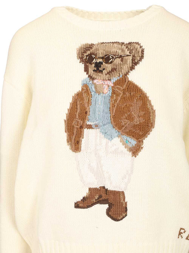 Polo Ralph Lauren Polo Bear Cotton Pullover With Inlays Knitwear - Bianco | 3b1c33f2aa3060cab3b74a18efe46400f7eebfc2