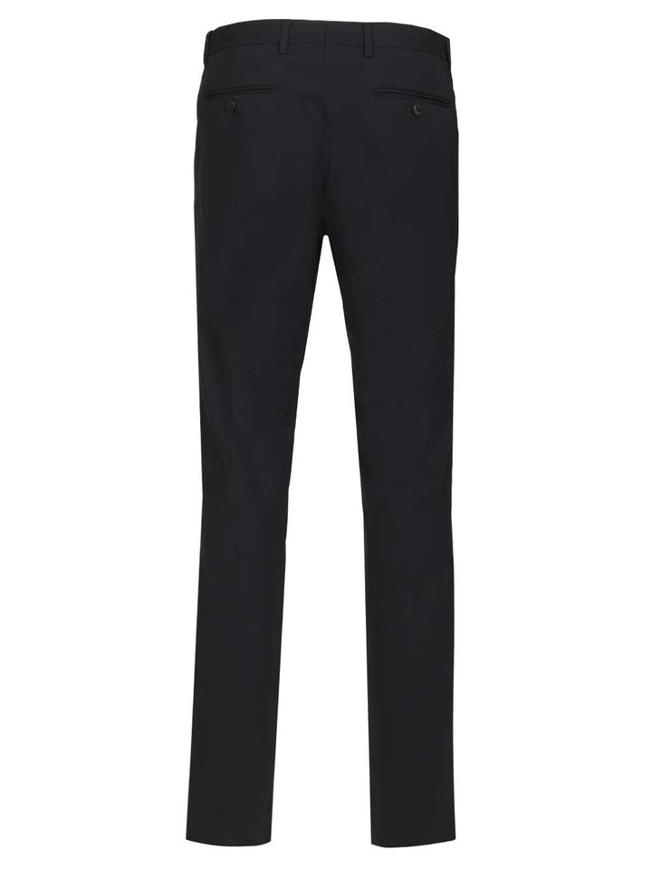 Giorgio Armani Flat Front  In Virgin Wool Trousers - Blu | 4d6c00ad3886667f98e428b0ff348363b7df8843