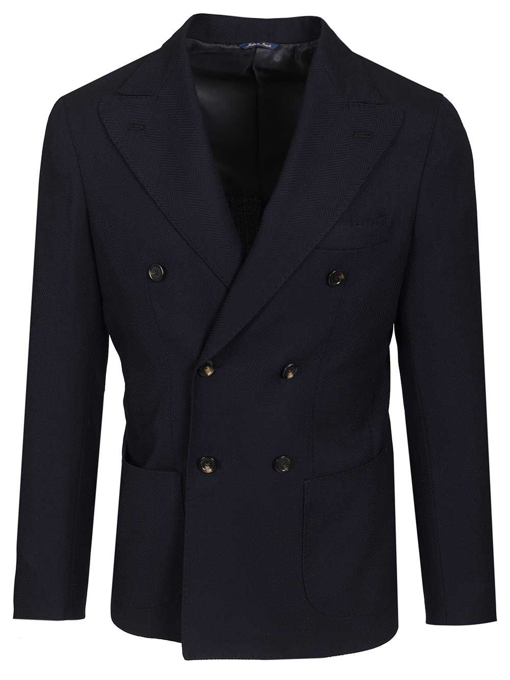 Al Duca D'Aosta Double-Breasted Wool Herringbone Blazer Abiti - Blu | 779bbe229f0b951cffd4937f8588cb0b966e94c2