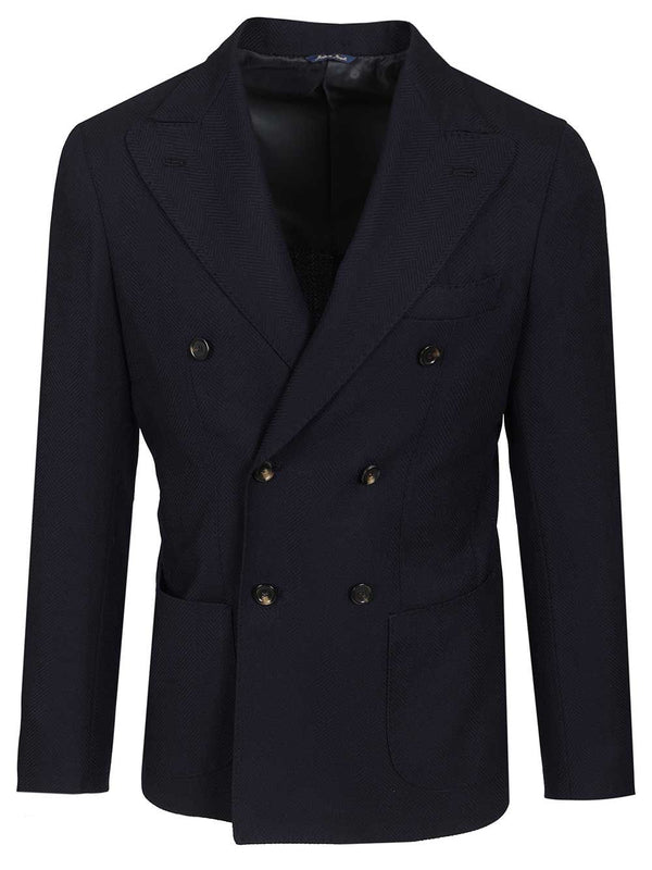 Double-Breasted Wool Herringbone Blazer Abiti Blu