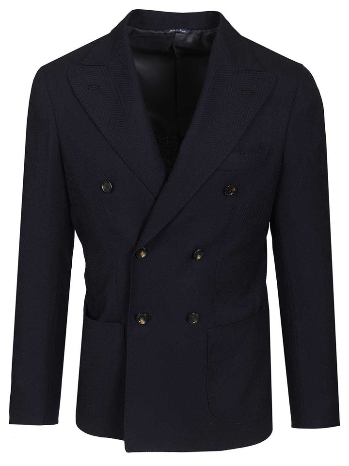 Al Duca D'Aosta Double-Breasted Wool Herringbone Blazer Abiti - Blu | 779bbe229f0b951cffd4937f8588cb0b966e94c2