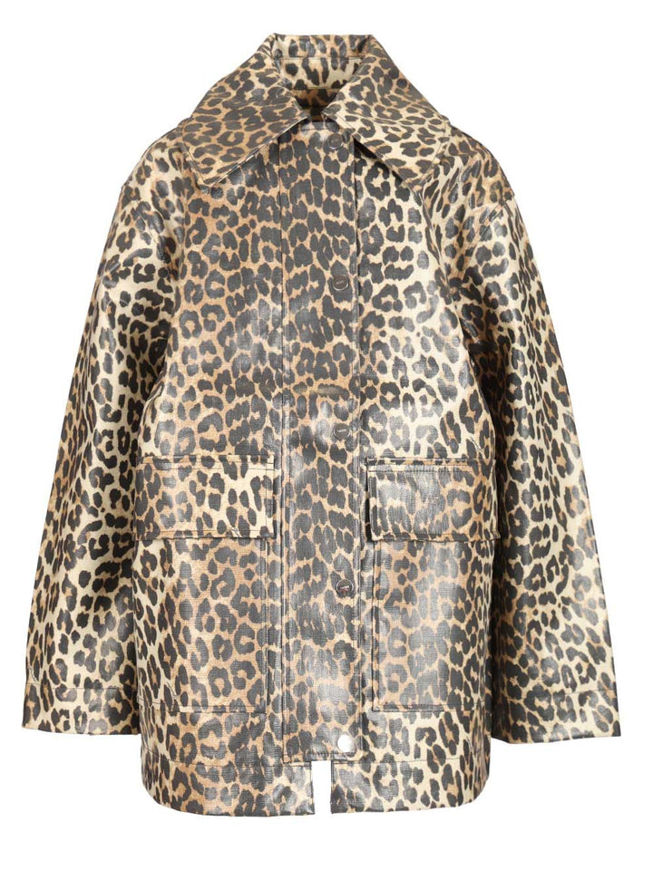 Ganni Leopard Laminated Cotton Jacket Giacche - Animalier | 820ae0e80c5c312e6d34ed5bc76acd8735f45064