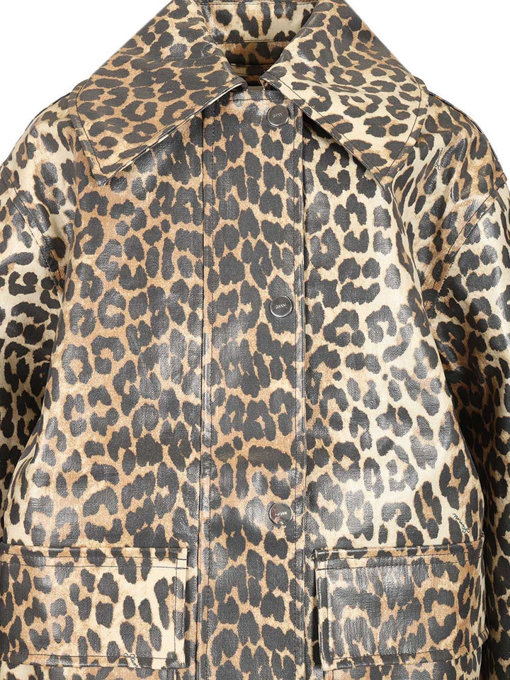 Ganni Leopard Laminated Cotton Jacket Giacche - Animalier | 01cd6061e09187fb23ce4a577d6f86b5c75b1d1f