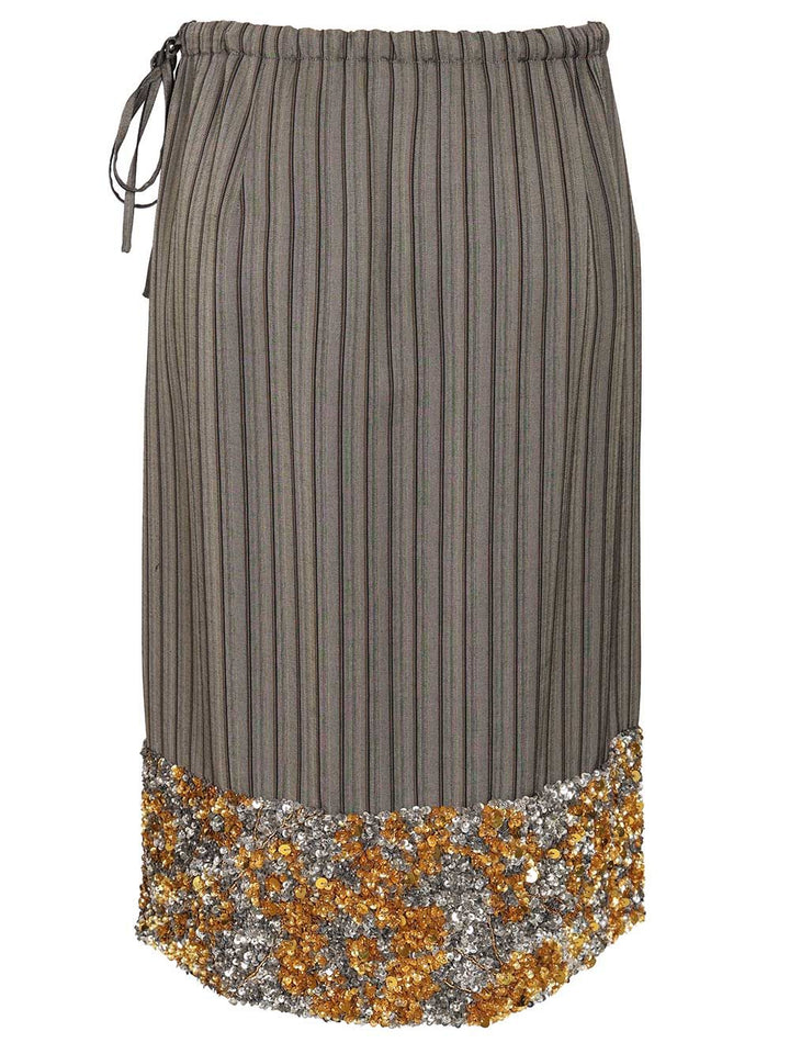 Dries Van Noten Striped Midi Skirt With Sequins Gonne - Grey | 4978d48c1974e7fec92530d6fa89d36032efd81f