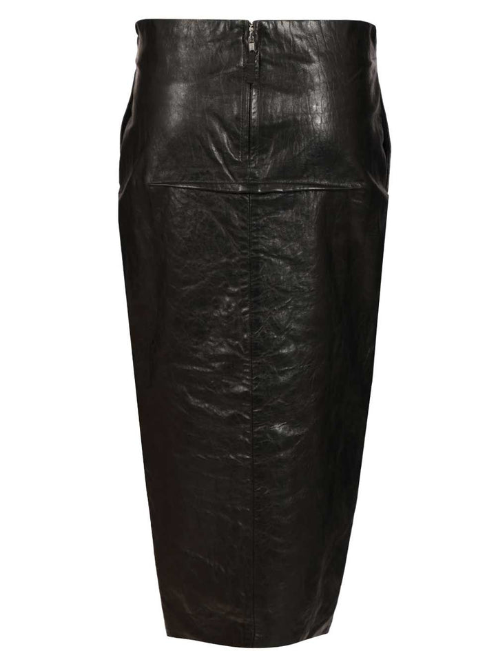 Rick Owens Leather Long Skirt Gonne - Nero | 53abc927d3bb9e917da3180d575df195bf01b106