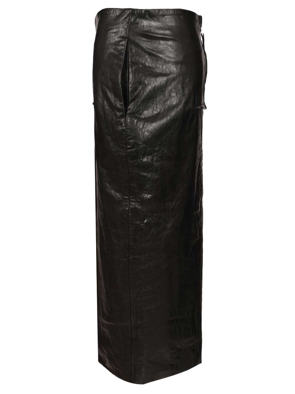 Rick Owens Leather Long Skirt Gonne - Nero | 8f9af728b5e128bf9c0ad5964d94e2c92a3978ab