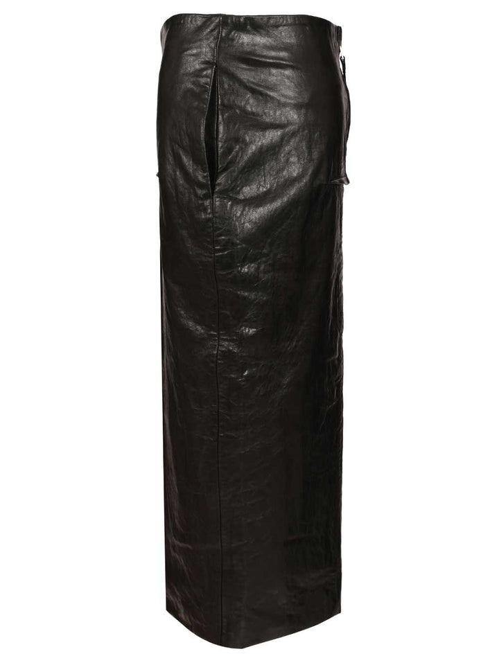Rick Owens Leather Long Skirt Gonne - Nero | 8f9af728b5e128bf9c0ad5964d94e2c92a3978ab
