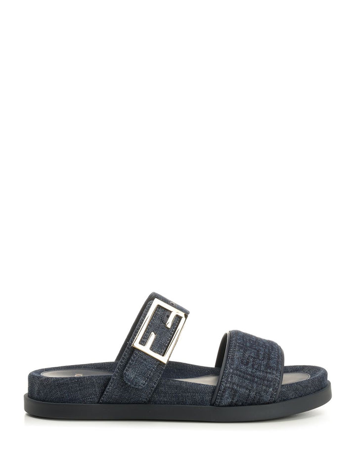 Fendi Flat Denim Slides Sandali - Blu | b64f7e1ce5d3edbe48c01d101f69c94c8bcc579c
