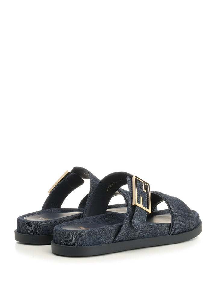 Fendi Flat Denim Slides Sandali - Blu | 1bde5c903e34e73742d96ea67769ebd4960ddd0e