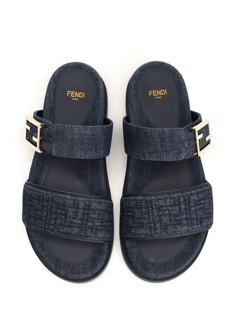 Fendi Flat Denim Slides Sandali - Blu | e1c26d818862aff6a11f2599a056eaac646f9afe