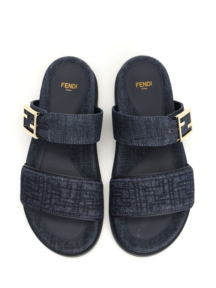 Fendi Flat Denim Slides Sandali - Blu | e1c26d818862aff6a11f2599a056eaac646f9afe