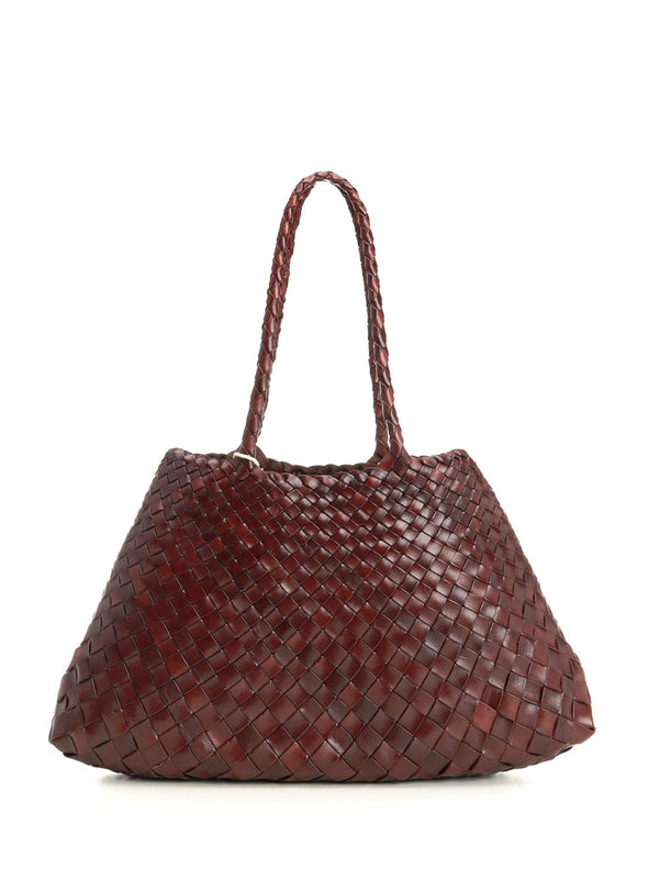 Santa Croce Big Woven Leather Tote Bag Shoulder Bags Marrone