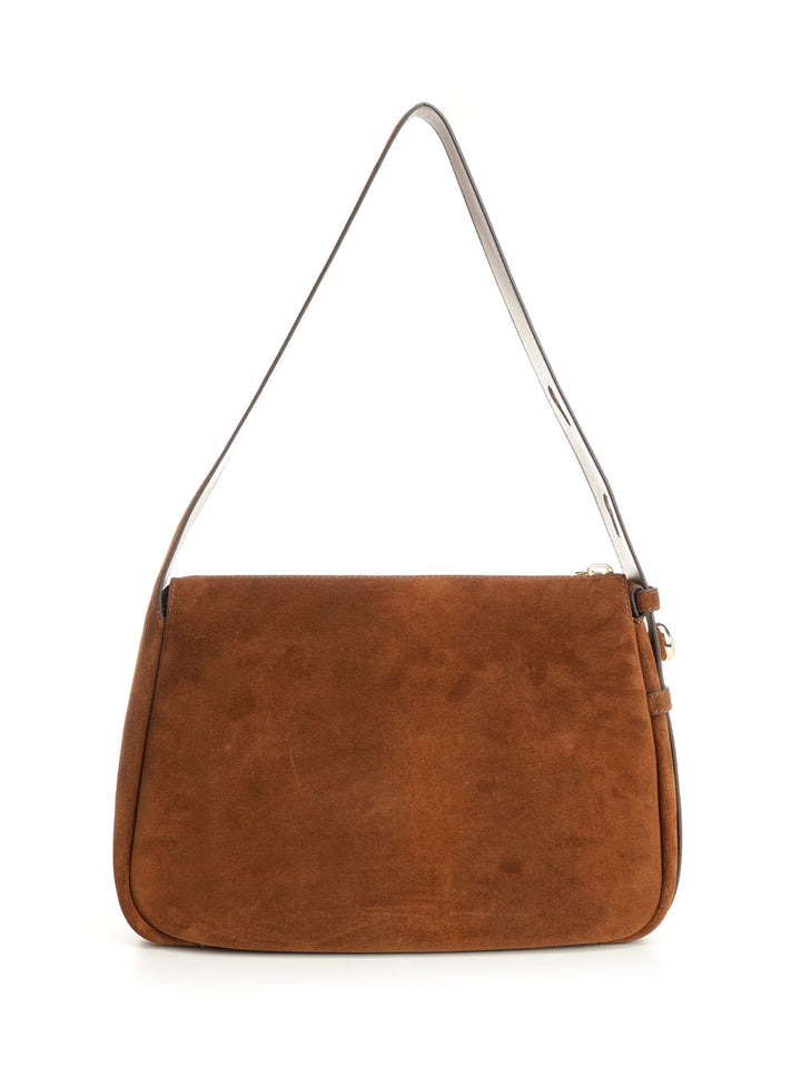 Tory Burch Romy Suede Shoulder Bag Shoulder Bags - Marrone | d8deb46933fe685cd9fca07dbc2ccd7a3a6b6356