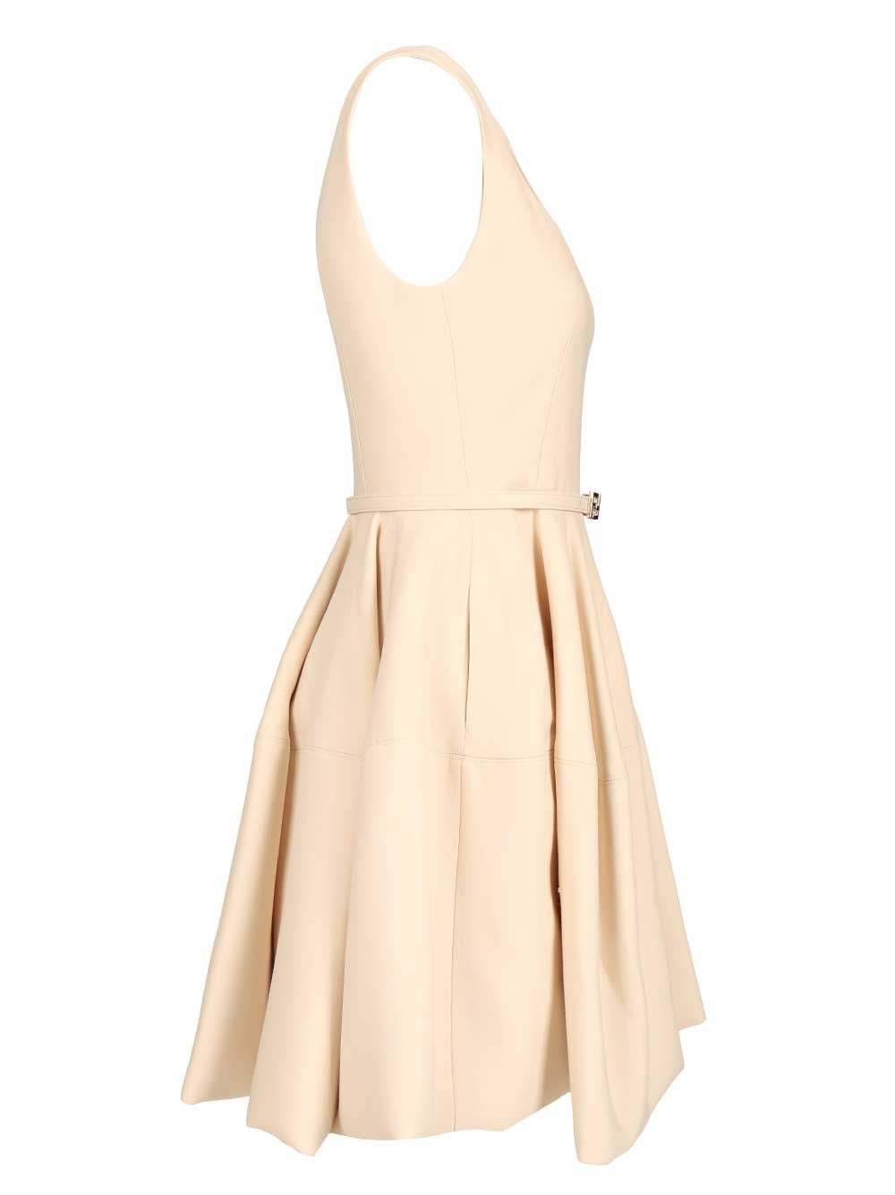 Fendi Mini Dress In Wool And Silk Blend Abiti - Beige | a923627f1e0fb621dea043ae4399057b210d9529