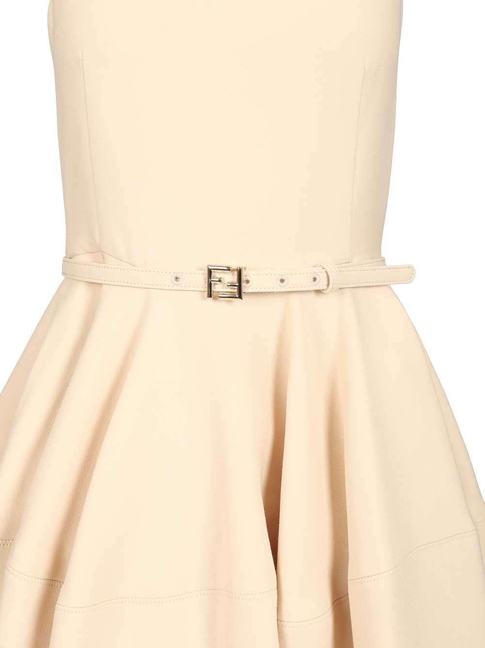Fendi Mini Dress In Wool And Silk Blend Abiti - Beige | 83acdb61cb162832751b83ee0c281ef9434273bc