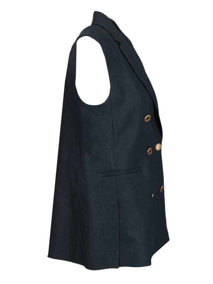'S Max Mara Double-Breasted Vest Giacche - Blu | 2457302b64e82d24f834a5645e3db7139410c493