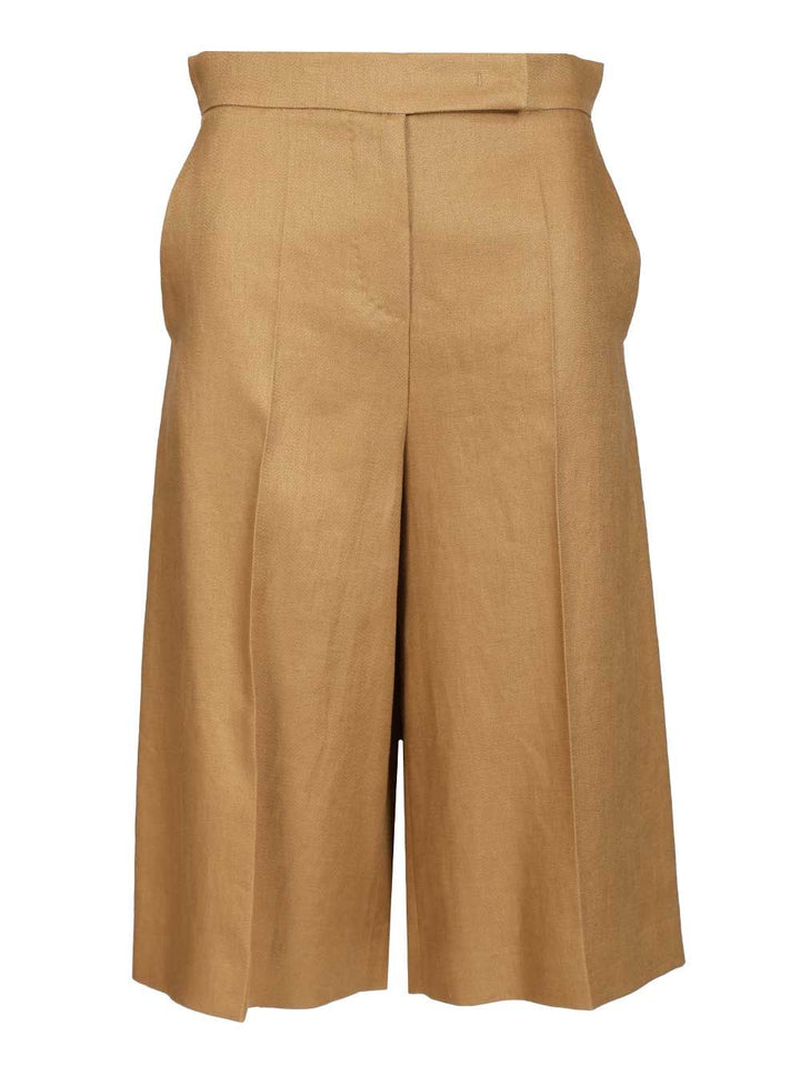 Max Mara Linen Twill Bermuda Shorts Trousers - Beige | 739c00916995b9c981a58300a65d440caf3d7d9a