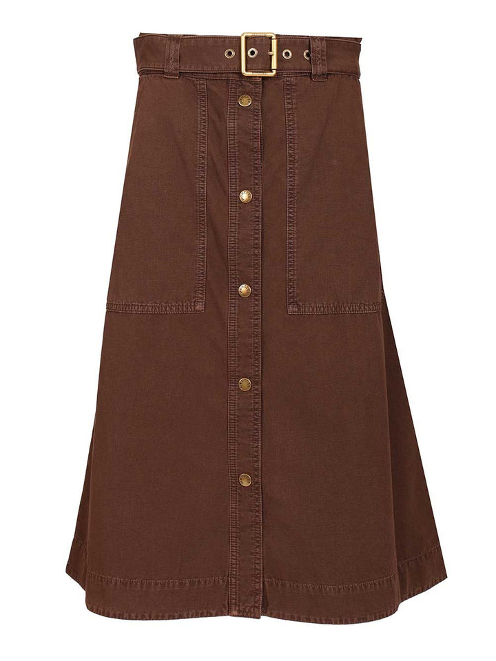 Moncler Cotton Midi Skirt With Belt Gonne - Bordeaux | d85d9917f0635ee704fd21185a668baa6760a776