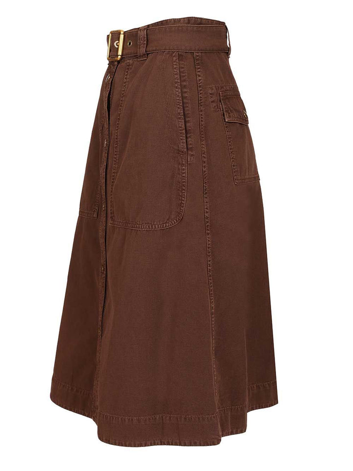Moncler Cotton Midi Skirt With Belt Gonne - Bordeaux | fe4cf0c553e84037ef9197853fc20444e833c6ad