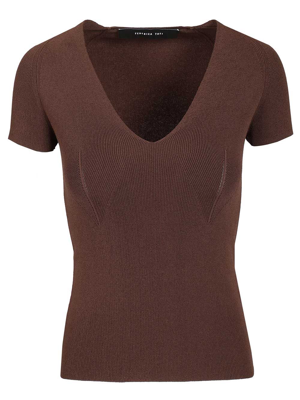 Federica Tosi V-Neck Sweater Top - Marrone | 2b529905b60f756ffa95cf4e7ab1cb444ac79c1b