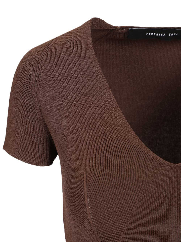 Federica Tosi V-Neck Sweater Top - Marrone | 2107e0e7ae6263e61645f182dcb72f787bbef3e9