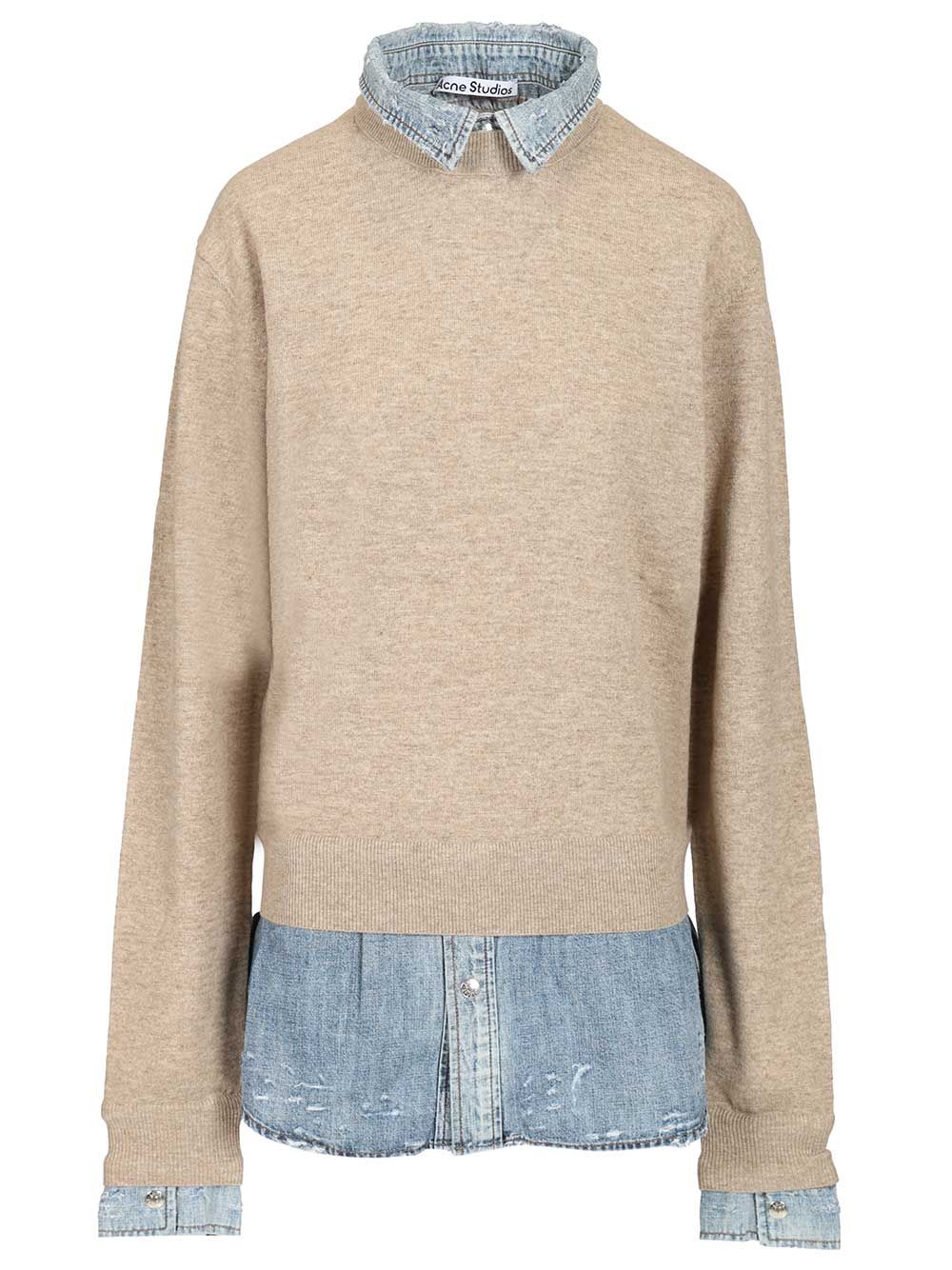 Acne Studios Sweater With Layered Construction Sweatshirts - Beige | c19d03652a4d075751e0452f3d9fda2eac003359