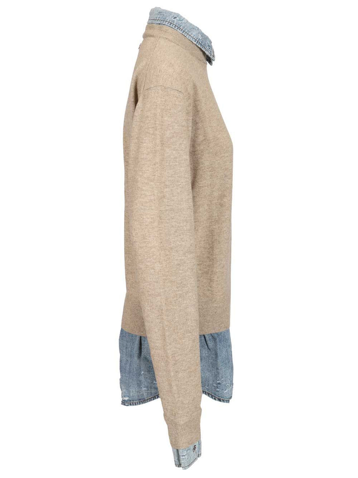 Acne Studios Sweater With Layered Construction Sweatshirts - Beige | 7ed09dff15f1aff7f9c39234f3f6eca5a9aa92a4