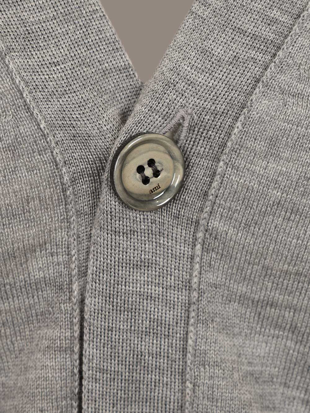 Ami Ami Paris V-Neck Wool Cardigan Knitwear - Grey | 17962a24c37c8488b3e0e2d2ea2e6fadfd1900db