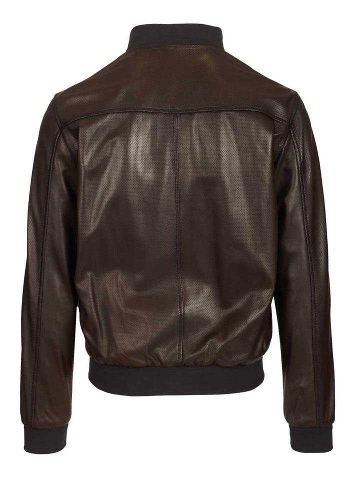 Al Duca D'Aosta Reversible Perforated Leather Biker J Giacche - Marrone | dc27209d602c348e1753f02f066d59f8b28a09a1