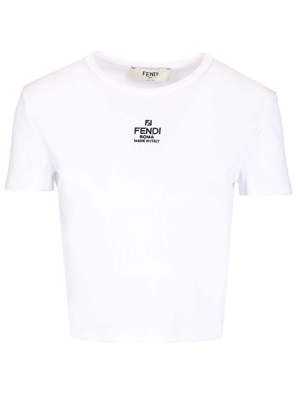 Fendi Cropped Top T-Shirt - Bianco | 0313afafdc875a46c1c651f0cb1e3838592241fb