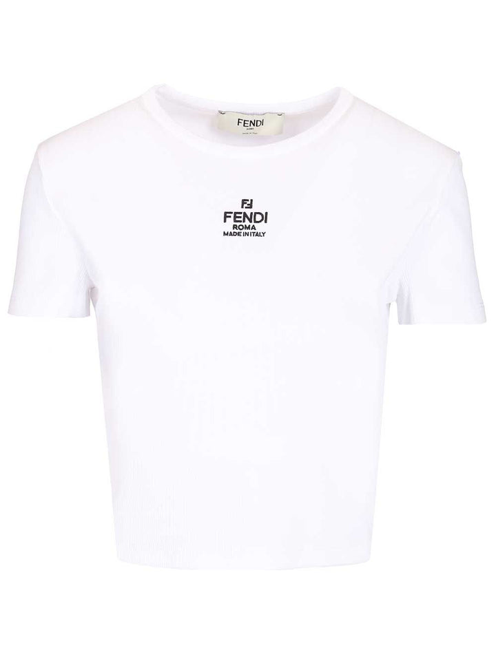 Fendi Cropped Top T-Shirt - Bianco | 0313afafdc875a46c1c651f0cb1e3838592241fb