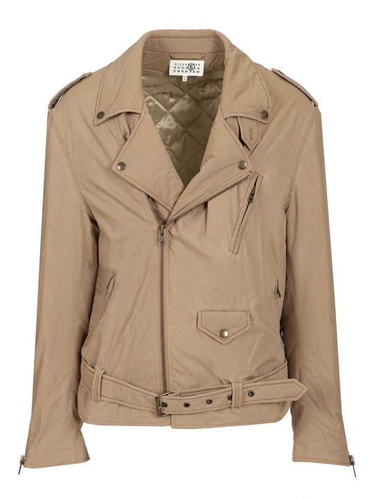 Cotton Biker Jacket Giacche Beige