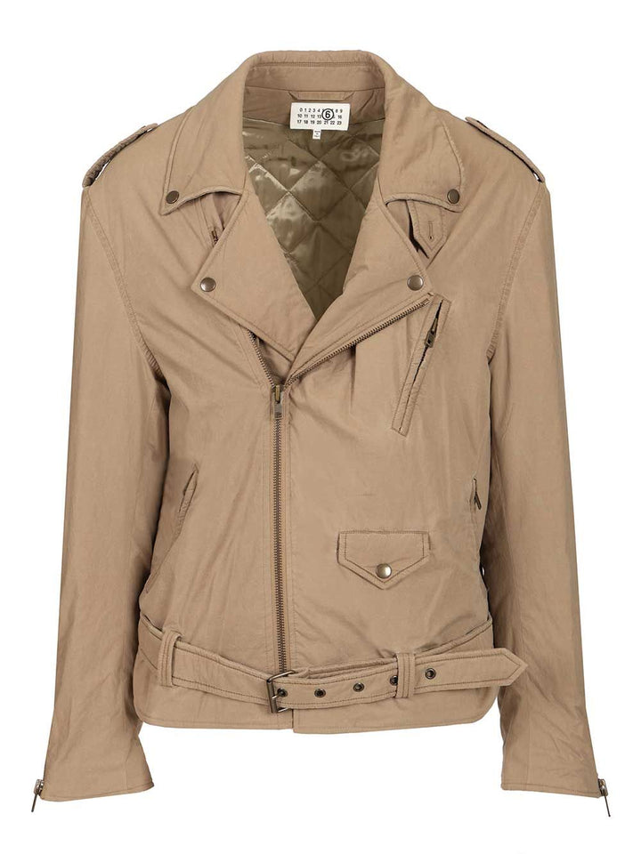 Mm6 Maison Margiela Cotton Biker Jacket Giacche - Beige | 805a4c2186b40381816940c2fe454d13543be7ac
