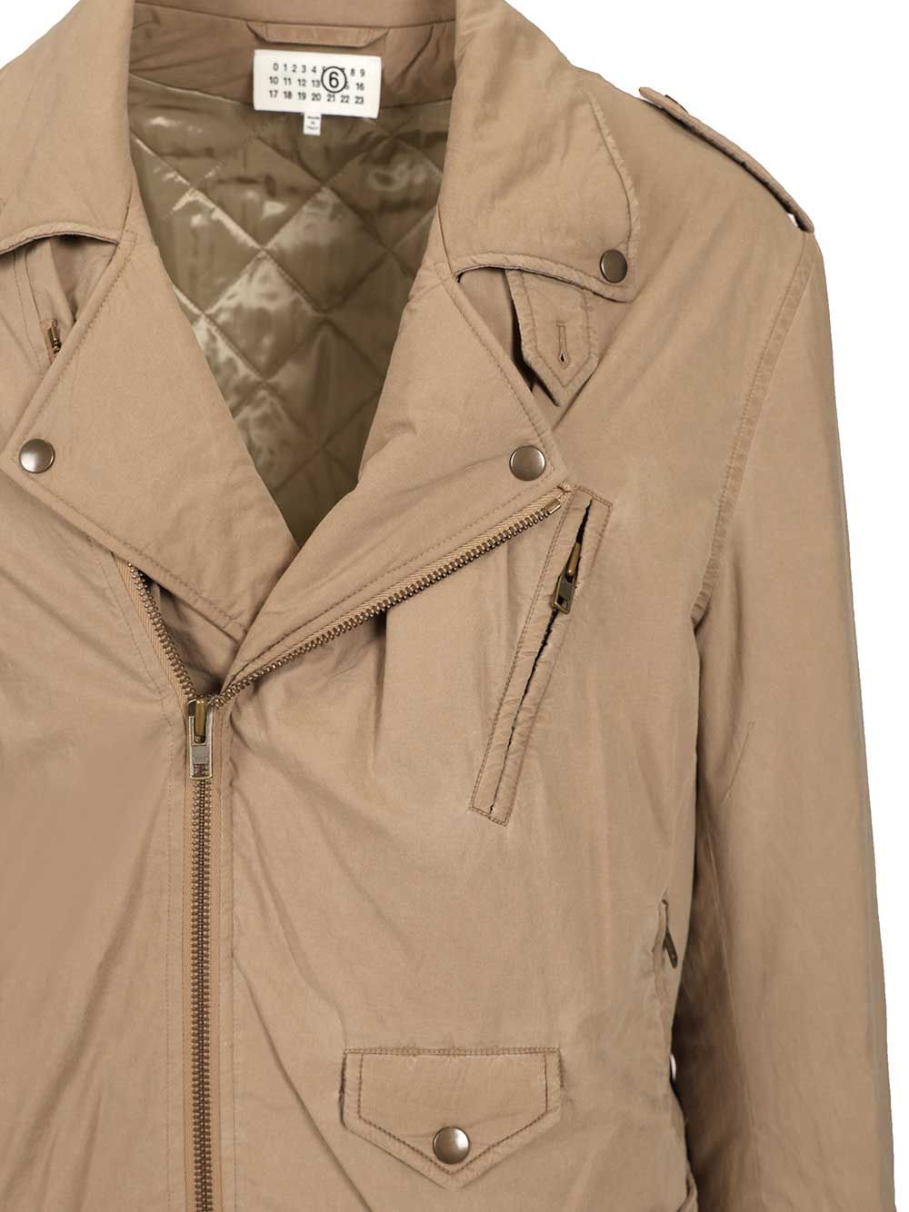 Mm6 Maison Margiela Cotton Biker Jacket Giacche - Beige | be74222777d7f6d7e03299b44d83c4a73b9a78b3