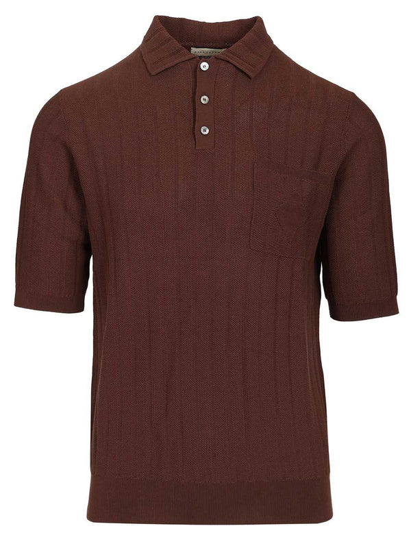 Cotton Knit Polo Shirt Marrone