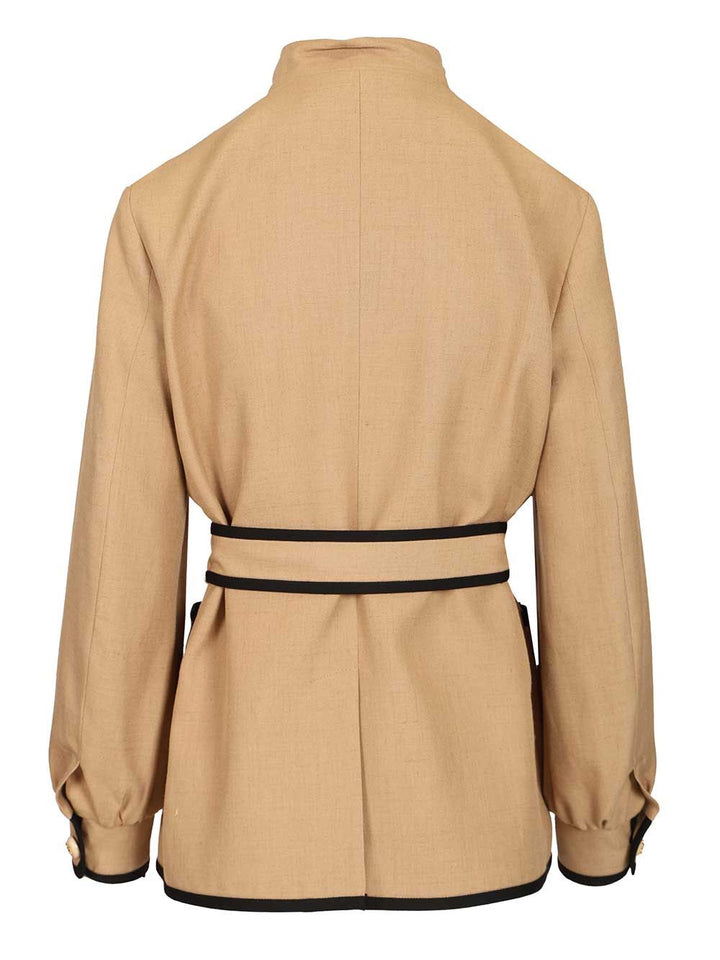 Valentino Garavani Embroidered Twill Jacket With Belt Shirts - Beige | 845966ad1a0ce5abaa731ca31a61e40787202ae4