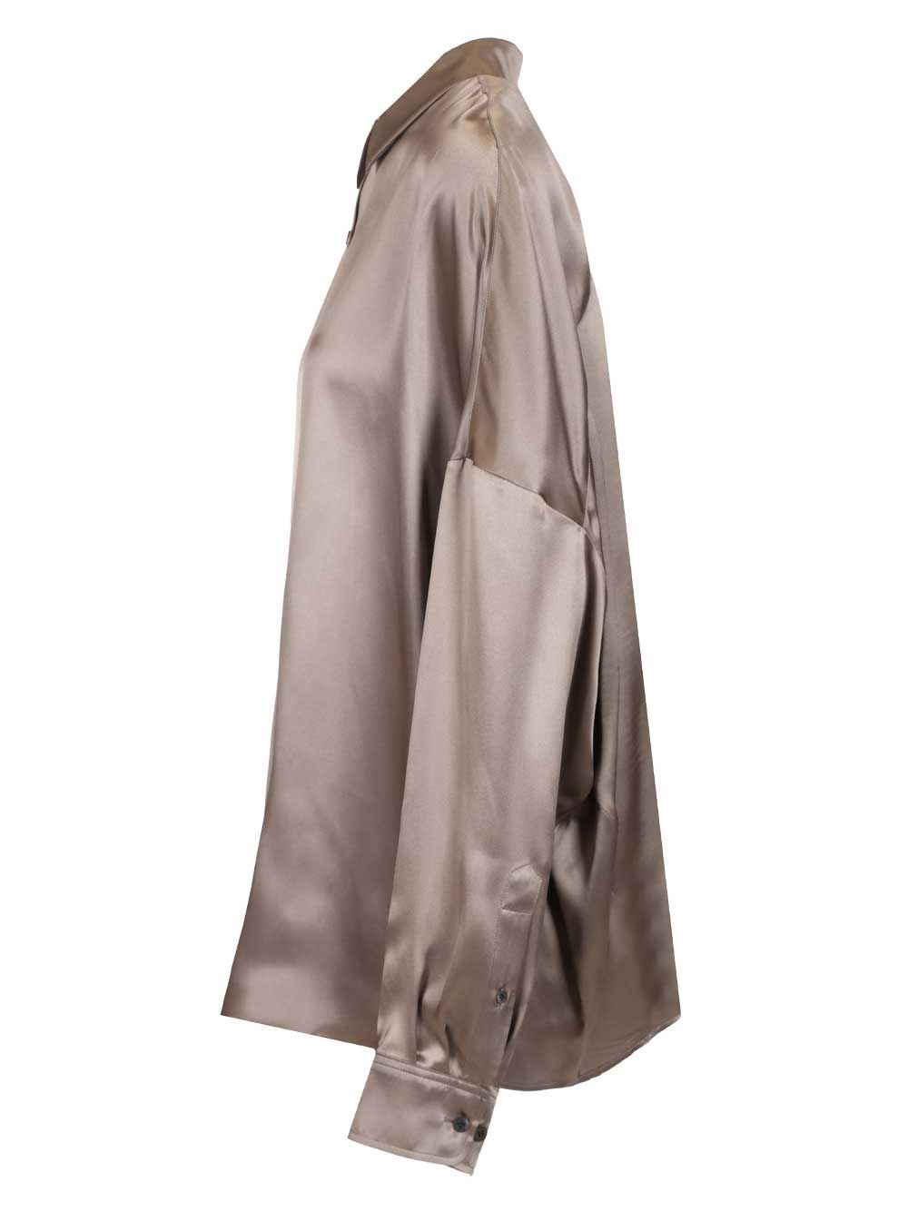 Dries Van Noten Casia Shirt Stertch Satin Silk Shirts - Grey | 95ecf2fe79d2e1cf1bdcf3effe06a34c14b84b6a