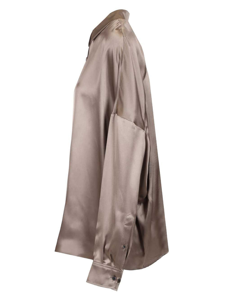 Dries Van Noten Casia Shirt Stertch Satin Silk Shirts - Grey | 95ecf2fe79d2e1cf1bdcf3effe06a34c14b84b6a