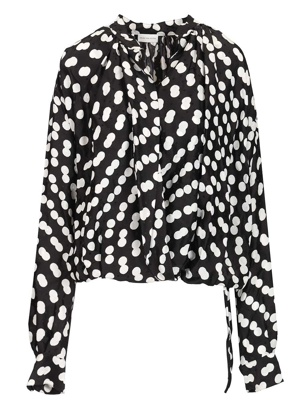 Dries Van Noten Polka Dot Jacquard Satin Draped Blouse Shirts - Nero | 4ec834789553251edc4cea9ae74a003a8d4f3676