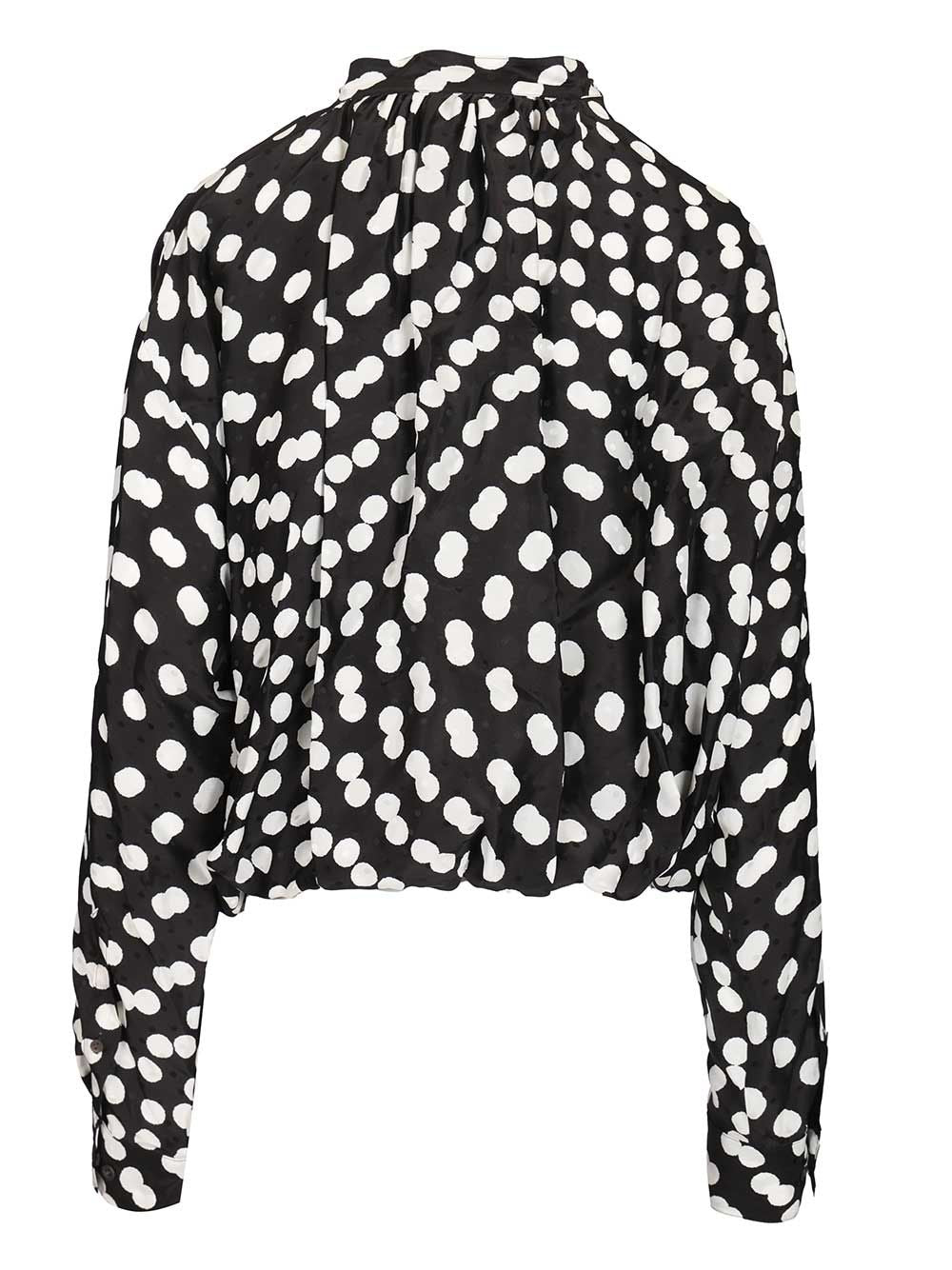 Dries Van Noten Polka Dot Jacquard Satin Draped Blouse Shirts - Nero | f87f29e6b605d1770b9dbc38818c5690b7a6496e