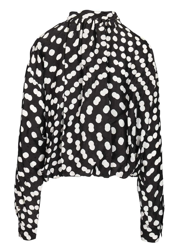 Dries Van Noten Polka Dot Jacquard Satin Draped Blouse Shirts - Nero | f87f29e6b605d1770b9dbc38818c5690b7a6496e