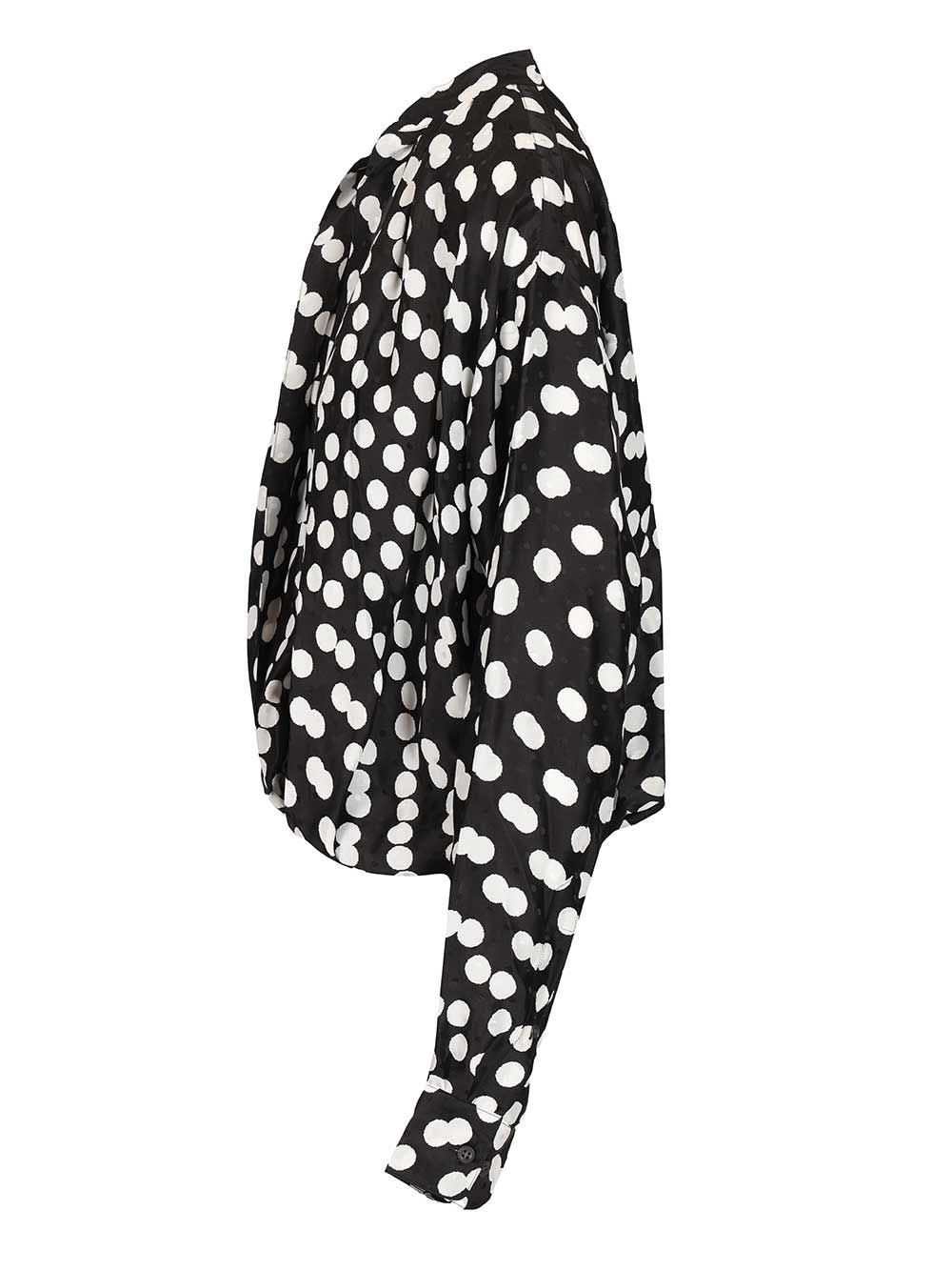Dries Van Noten Polka Dot Jacquard Satin Draped Blouse Shirts - Nero | 4ce5eff771c985017867d4c86b432a41a9e11c06