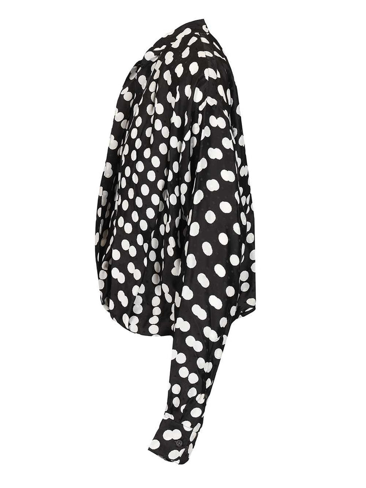 Dries Van Noten Polka Dot Jacquard Satin Draped Blouse Shirts - Nero | 4ce5eff771c985017867d4c86b432a41a9e11c06