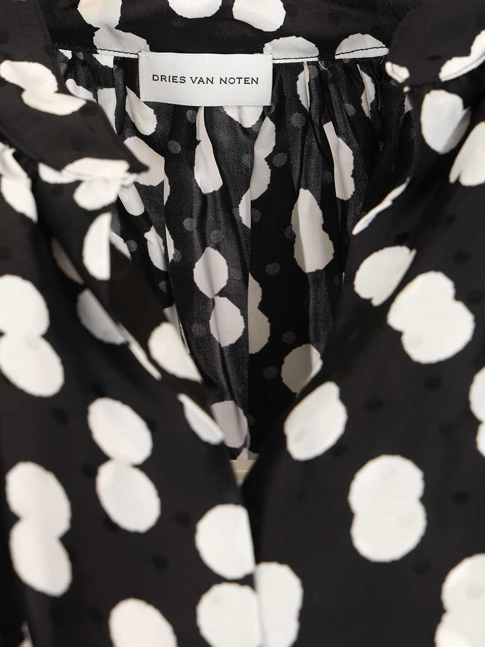 Dries Van Noten Polka Dot Jacquard Satin Draped Blouse Shirts - Nero | 0d59457fab52f2d9d8cd0440b3ad2377e16e5c9c