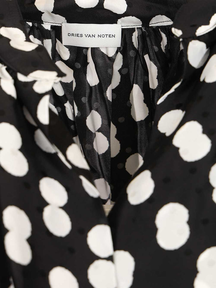 Dries Van Noten Polka Dot Jacquard Satin Draped Blouse Shirts - Nero | 0d59457fab52f2d9d8cd0440b3ad2377e16e5c9c