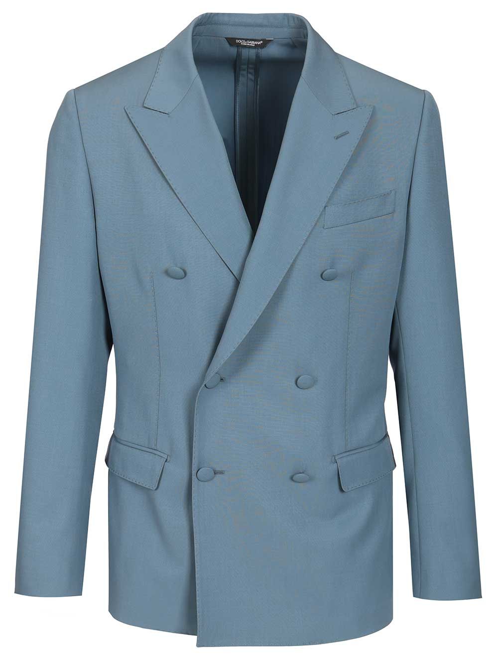 Dolce & Gabbana Double-Breasted Wool Poplin Jacket Giacche - Light blue | 2fca35d4d4ce5e07d27c780ca194e833497035ff